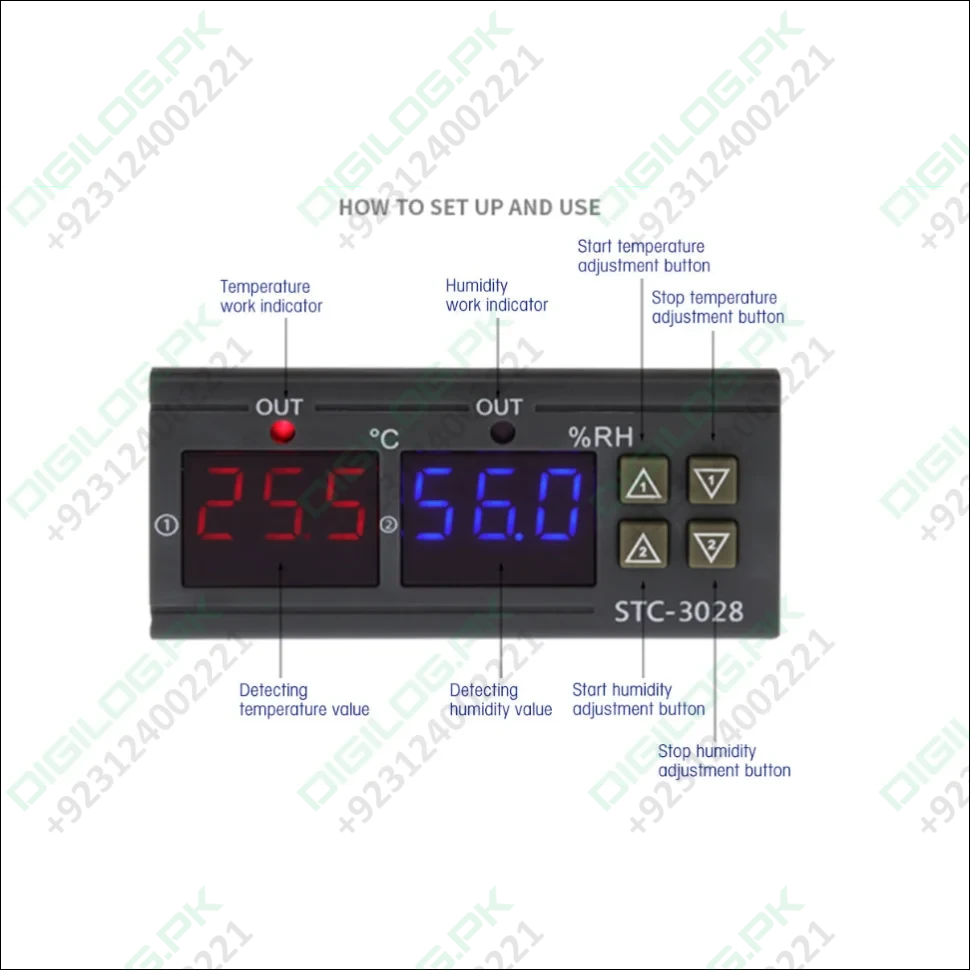 STC-3028 Temperature Control 12V Digital Display Temperature and Humidity Controller Meter with Integrated Sensor