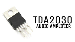 TDA2030A Hi Fi Amplifier IC - a black five-pin electronic component with a metal heat sink tab, shown next to the text TDA2030 AUDIO AMPLIFIER.