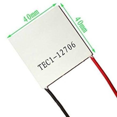 Thermoelectric Cooler Peltier Module TEC1-12706 12VDC 6A Cooling Refrigeration Plate - a square white cooling plate measuring 40mm by 40mm with one red and one black wire attached.