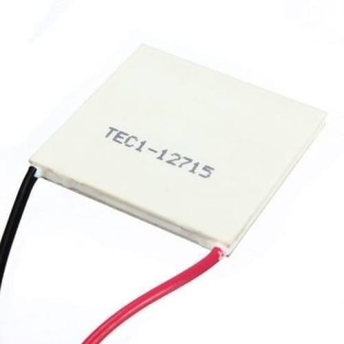 Thermoelectric Cooler Peltier Module TEC1-12715 12VDC 15A Cooling Refrigeration Plate - a square white plate with a red wire and a black wire attached to its side.