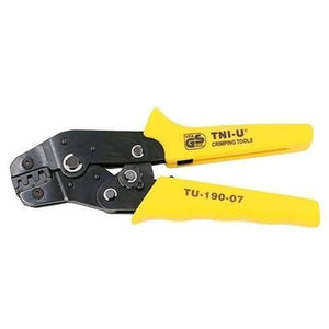 Thimble Crimper Crimping Tool Tni u Tu 190 07 - a manual hand tool with black metal crimping jaws and yellow plastic handles, shown in a side profile view.