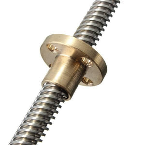 Threaded Rod Lead Screw 8mm 500mm - a close-up of a metallic threaded rod with a brass-colored flanged nut threaded onto it.