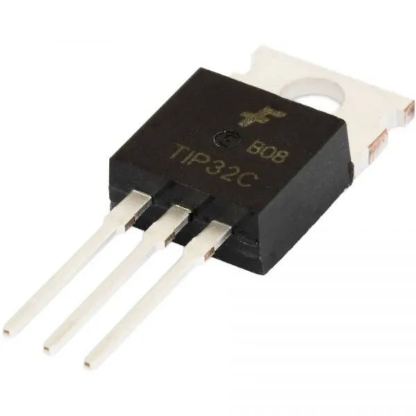TIP32C Bipolar PNP Transistor 100V 3A TO-220 - a black TO-220 package electronic component with three metal pins and a mounting hole at the top.