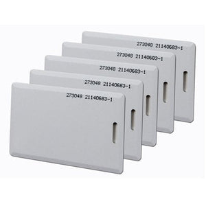 TK4100 Contactless 125kHz RFID Proximity Smart Card 1.8mm thick for Access Control & Time Attendance - a stack of five white rectangular cards with slots and printed text 273048 21140683-1.
