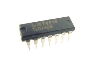 TL074 IC - a black, rectangular 14-pin dual in-line package electronic component with the text "TL074CN" printed on its top surface.