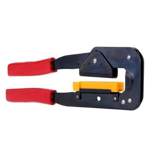 Tni u Tu 214 Crimping Tool Pliers For Computer Cd ROM Pressing Line - a manual hand tool with black metal arms, red rubber grips, and a yellow plastic crimping head.