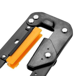 Tni u Tu 214 Crimping Tool Pliers For Computer Cd ROM Pressing Line - a close-up shot showing the black metal frame and the yellow plastic pressing component of the crimping tool.
