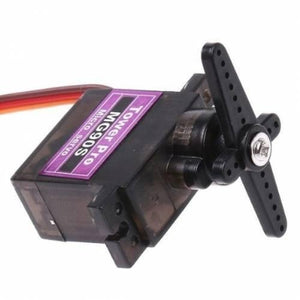 Towerpro MG90S Mini Digital 180 Degree Servo Motor 2.2kg 0.08sec 13G - a black plastic unit with a purple label, featuring a three-armed black plastic horn attached to the rotating shaft.