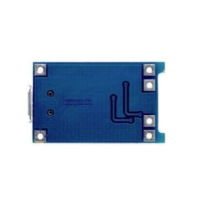 TP4056 1A Li-ion Battery Charging Board Micro USB With Current Protection BMS - shown from the back, featuring a blue rectangular circuit board.