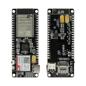 Ttgo T-call V1.4 ESP32 SIM800L GSM Module Upgraded Version Of V1.3 - the front and back of the black rectangular circuit board with a SIM slot, USB-C port, and antenna jack.