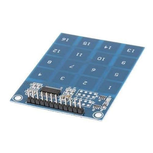 TTP229 16 Way Capacitive Touch Switch 4x4 Keypad Digital Touch Sensor Module - a blue rectangular board with sixteen numbered touch pads and pins.
