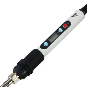 TU-907G Soldering Station Repair Kit 80W Electric Soldering Iron LCD Digital Display Adjustable Temperature 220V EU - a white and black handheld tool with a digital LCD screen, three control buttons, and a metal tip connector.