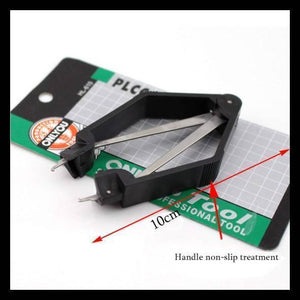 Ty-610 PLCC IC Circuit Board Extractor Tool Chip Pull Up Machine Clip - shown on its product packaging, featuring a black plastic frame with metal prongs and non-slip handle grips.