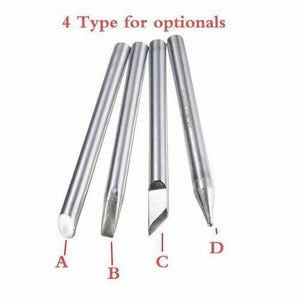 Type c For 60W Replaceable Internal Heating Electric Soldering Iron Bit - four different silver-coloured metal soldering iron tips labeled A, B, C, and D.