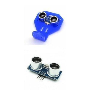 Ultrasonic Distance Sensor Mounting Bracket Holder Stand - shown with a blue plastic mounting bracket and an HC-SR04 ultrasonic sensor module.