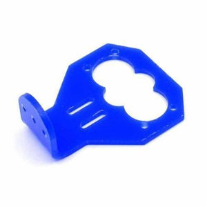 Ultrasonic Distance Sensor Mounting Bracket Holder Stand - a blue L-shaped acrylic plate with a central figure-eight cutout and mounting holes.