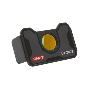 UNI-T UT-Z003 Macro Lens for Thermal Cameras – Close-Up Adapter for UTI730E, UTI720E, UTI730V & UTI720V - a black, rectangular close-up adapter with a central circular yellow lens and the model name printed on the front.