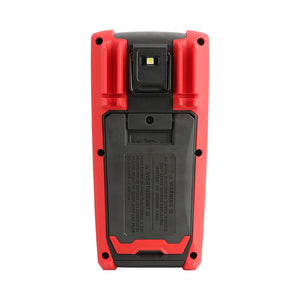 UNI-T UT18B PRO True RMS Digital Multimeter – 6000 Count, 1000V AC/DC, VFC, Temperature, LED Test, CAT III 1000V / CAT IV 600V, 8kV Anti-Burn Protection - rear view showing the red and black casing, a belt clip, and a warning label in English and French.