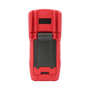 UNI-T UT197 Industrial True RMS Digital Multimeter – 600000 Count, AC/DC 1000V, 10A, IP67 Waterproof, 5m Drop-Proof, Bluetooth, VFD Mode, CAT IV 1000V - rear view showing the red protective casing, a black fold-out stand, and a battery compartment cover.