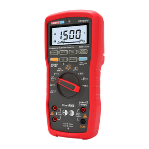 UNI-T UT197PV Solar PV True RMS Digital Multimeter – 2500V DC, 1500V AC, IP67 Waterproof, 5m Drop-Proof, Bluetooth App, VFD, CAT IV 1000V / CAT III 1500V - a red handheld device with a central rotary dial, input ports at the bottom, and a display showing 1500V AC.
