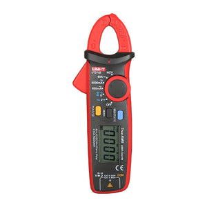 UNI-T UT211B True RMS Mini Digital Clamp Meter – 60A AC/DC, 6000 Count, High-Precision 0.1mA Resolution, AC/DC 600V, VFC, ZERO, NCV, for Solar & EV, CAT III 600V - a red and black handheld device with a jaw, rotary dial, buttons, and a digital display reading 0000.