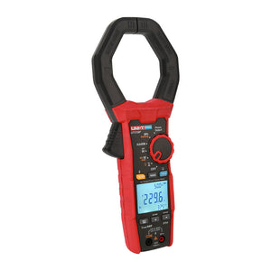 UNI-T UT219P AC Digital Power Clamp Meter – 1000A AC, 1000V, 3-Phase Power up to 3000kW, Harmonics/THD, Power Factor, Phase Sequence, True RMS, Bluetooth 5.0, 75mm Jaw, IP54, CAT IV 600V - a red and black handheld device with a large jaw, rotary dial, buttons, and a screen showing 229.6.