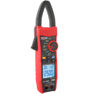UNI-T UT219PV Professional Solar PV True RMS AC/DC Clamp Meter – 1000A, AC 1500V / DC 2500V, 2500kVA Power, 9999 Count, IP65, Bluetooth 5.0, Temperature, CAT III 1500V / CAT IV 600V - a red and black handheld device with a digital display showing 2500V, a rotary selector dial, buttons, and input ports.