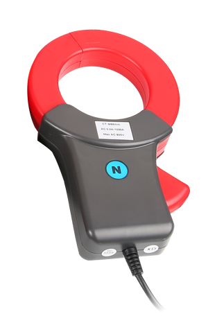 UNI-T UT285C Three-Phase Power Quality Analyzer (1000A Clamp Set) – True RMS, Active/Reactive/Apparent Power, THD Harmonics to 50th, Flicker, Unbalance, 4-Channel Waveform, USB/PC Software - a red and grey circular current probe with a blue 'N' button, a cable, and a label specifying 1000A and 600V capacity.