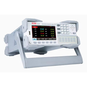 UNI-T UT3248+ Multi-Channel Temperature Recorder – 48 Channels, −200 to 1800°C, J/K/T/E/S/N/B/R Thermocouple, 4.3" LCD, USB / RS-232 / LAN Data Logger - with a 4.3" LCD screen displaying temperature readings, keypad, and USB port.