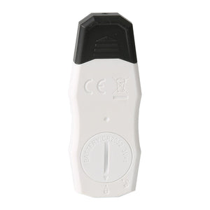 UNI-T UT330T USB Temperature Datalogger – −30°C to 70°C, ±0.4°C, 64,000-Set Memory, IP65, PDF/XLS Export, Adjustable Interval, LED Alarm, Reusable - the white back cover with a CR2032 battery compartment, a black cap, and CE and disposal markings.