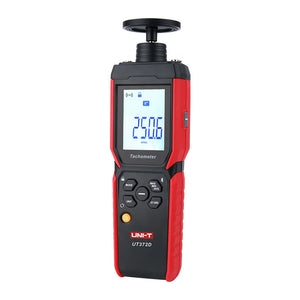UNI-T UT372D 2-in-1 Contact & Non-Contact Tachometer – Photo RPM 1–99,999, Contact RPM, Surface Speed & Length, Bluetooth iENV App, ±0.02% - a digital display reading 250.6 m/min, with a contact wheel on top and control buttons below.