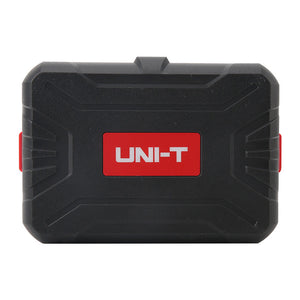 UNI-T UT503PV PV Insulation Resistance Tester – Solar PV Megohmmeter, 125V/250V/500V/1000V - shown as a closed, rectangular black protective carrying case with a red UNI-T logo plate in the center.