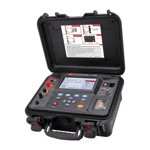 UNI-T UT620T 10A DC Resistance Tester – 100µΩ–1MΩ, 0.1µΩ Resolution, Constant-Current 40mA–10A, 4-Wire, 7" Colour LCD, Built-in Printer, Winding Ohmmeter - with a 7-inch colour display showing resistance data, control buttons, ports, and a printer.