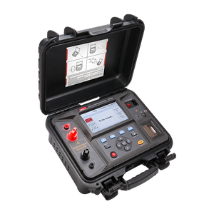 UNI-T UT625A 100A Low Resistance Ohmmeter – 0.1µΩ Resolution, 4-Wire Kelvin, Circuit-Breaker Contact Resistance, 7" LCD, Built-in Printer, USB, Micro-Ohmmeter - black open carrying case with a 7-inch LCD screen displaying "To be tested...", control buttons, ports, and a built-in printer.