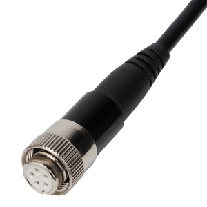 UNI-T UT665P-5M Handheld Single-Lens Industrial Borescope – 4.3" HD Screen, 8mm Lens, 5 m Replaceable Probe, IP67, 8 LED, Inspection Camera - close-up of the black and silver circular multi-pin connector at the end of the probe cable.