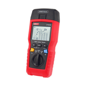 UNI-T UT685B KIT TDR Cable Tester – 500M Length Measurement, POE Detection, Ethernet Port Test, Cable Location, 2.8" LCD, LAN Network Tester - a red and black handheld device with a screen showing 13.1m, a cable diagram, buttons, and a central rotary dial.