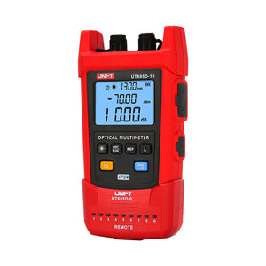 UNI-T UT695D-10 Optical Multimeter – Fiber Power Meter (-70~3dBm, 800–1700nm) + 10mW VFL + LAN Cable Test + Flashlight, FC/SC/ST, Rechargeable - a digital display reading 1300nm, -70.00 dBm, and 0.00 dB, with control buttons and RJ45 ports.