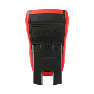 UNI-T UT701 Single-Function Temperature Calibrator – Thermocouple (J/K/T/E/R/S/B/N/W) & RTD Source, mV / Resistance, Ramp & Step - rear view showing the red and black casing, a battery compartment cover with warning text, and a black kickstand.