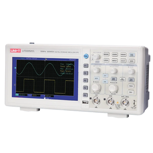 UNI-T UTD2052CL+ 50MHz Dual-Channel Digital Oscilloscope Pakistan - a white benchtop device with a screen showing two waveforms, control knobs, buttons, and input ports.