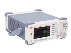 UNI-T UTG2025A 25 MHz 2-Channel Arbitrary Waveform Generator / Function Generator - Function/Arbitrary Waveform Generator in a grey and white case with a front display, keypad, control knob, and BNC output connectors.