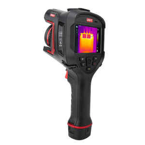 UNI-T UTI640J 640 Enhanced Series Thermal Imager - a display showing a thermal image of a transformer, buttons, and a lens.