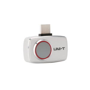 UNI-T UTI720M Smartphone Thermal Camera Module for Android - a silver, rectangular device with a circular lens and a USB-C connector on top.