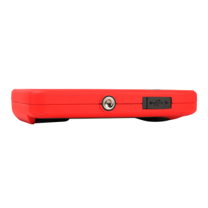 UNI-T UTI720T Portable Thermal Camera – 256×192, -20°C to 550°C, ≤50MK - the red casing, a metal tripod mount, and a black USB port cover.