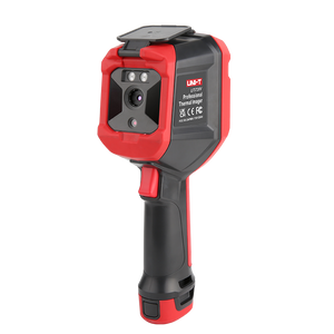 UNI-T UTI720V Enhanced Thermal Camera – 256×192, -40°C~550°C, ≤50MK - a red and black handheld device with a front-facing lens, LED lights, and a trigger button on the handle.