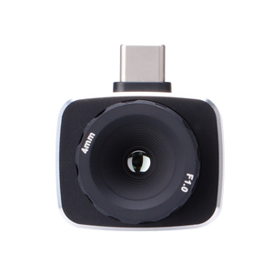 UNI-T UTI722M Smartphone Thermal Camera Module for Android - a front-facing close-up of the black camera lens with 4mm and F1.0 markings.