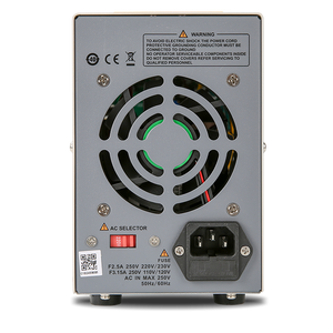 UNI-T UTP3315TFL-II 150W Linear DC Power Supply – Single Channel, 0–30V / 0–5A, 4-Digit LED, 10 mV / 1 mA, Auto CV/CC - a cooling fan, an AC power input, a 220V red voltage selector switch, and a fuse rating label.