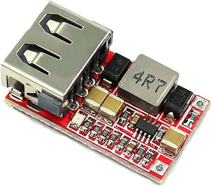 USB DC-DC Buck Converter CAR USB Charger Module 6-24V 12V 24V To 5V 3A Step Down Voltage Regulator Power Supply Module - a red circuit board with a silver USB-A port, a square inductor labeled 4R7, a diode, and various surface-mount components.
