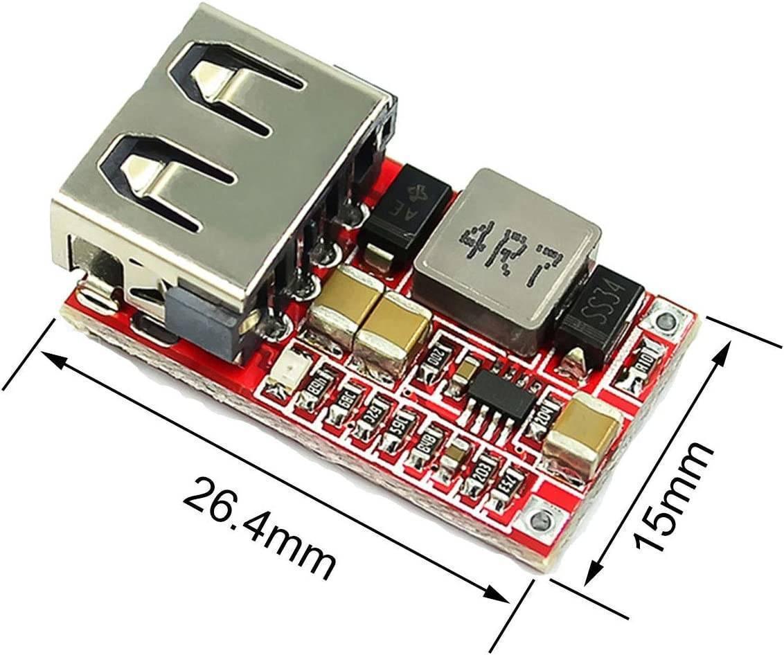 USB DC-DC Buck Converter CAR USB Charger Module 6-24V 12V 24V To 5V 3A Step Down Voltage Regulator Power Supply Module - a small red circuit board with a silver USB-A port, an inductor, and electronic components, labeled with 26.4mm dimensions.