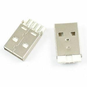 USB Socket USB 2.0 Type a Straight Pinout USB Connector - shown as two silver-colored metal USB male connectors with white plastic bases on a white background.