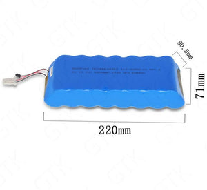 USED 16V 9900mAh LiFePO4 Battery IFR 26650 5S3P Battery For Replacement Lead Acid Battery Flood Hernia LED Lamp golf cart - a blue rectangular battery pack with dimensions 220mm by 71mm by 50.5mm, featuring a white connector with red and black wires.